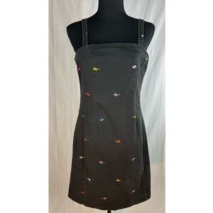 Vintage black dress with tiny sunglasses print / embroidery, sleeveless mini